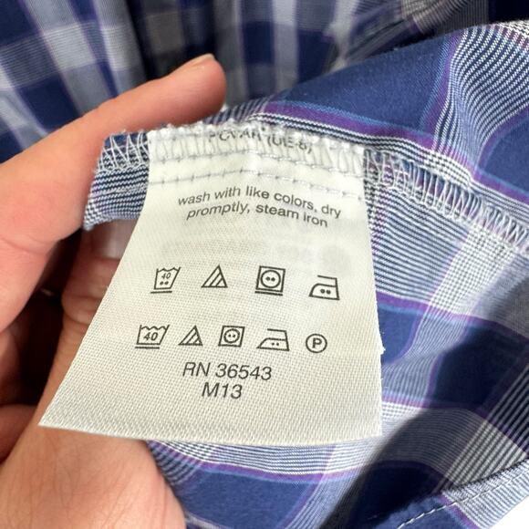 Shaquille O'Neal Big Fit Cooling Stretch Purple White Check Button Up Mens XLG - Picture 5 of 5